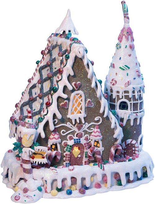 Kurt Adler Gingerbread Inn Decoration - 13-Inch Claydough Design with C7 Bulb Lighting