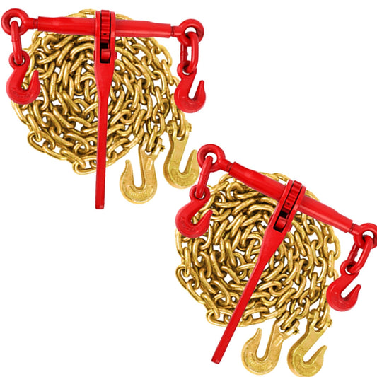 2 Pcs 5/16'' to 3/8'' Chain and Binder Kit, Ratchet Load Binder with Work Load Limit 9200 LBS, 5/16''x10 FT Grade 70 Chain with Working Load Limit 6600 LBS for Heavy Duty Cargo Flatbed Trailers