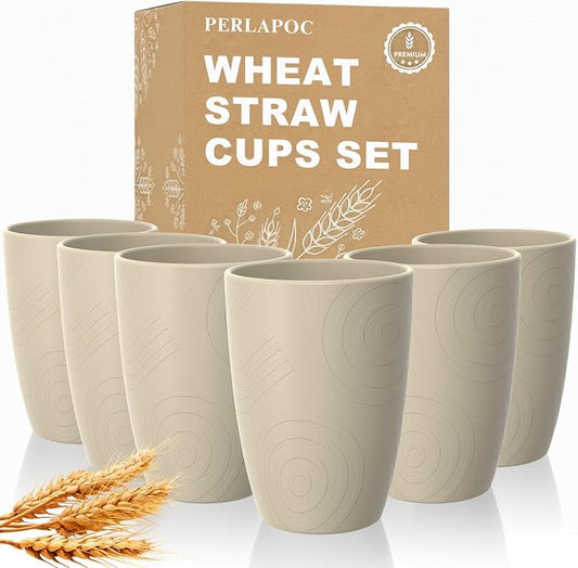Unbreakable Wheat Straw Cups, Alternative to Plastic Cups Set 6 PCS, 16 OZ Drinking Cups Reusable, Dishwasher Safe Tumblers & Water Glasses for Kitchen RV Party Outdoor, Beige