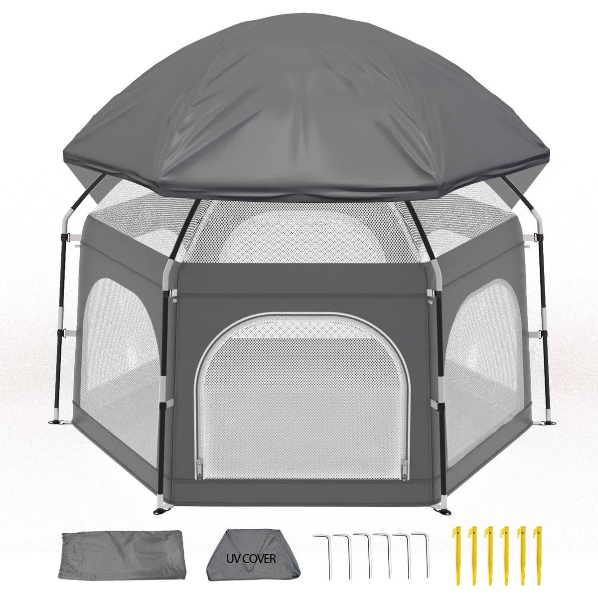 Baby Playpen with Canopy, Portable Outdoor & Indoor Baby Beach Tent for Babies and Toddlers, Foldable Play Yard with Mosquito Net, Travel Play Yard Includes Sand Stakes & Carry Bag