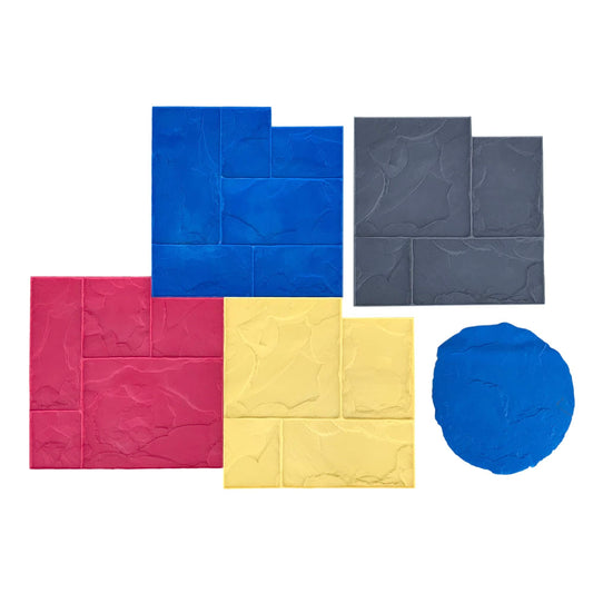 BC Ashler Concrete Stamp Set by Walttools | Compatible Decorative Slate Tile Pattern Polyurethane Texturing Mat, Sturdy, Realistic Detail (8 Piece)