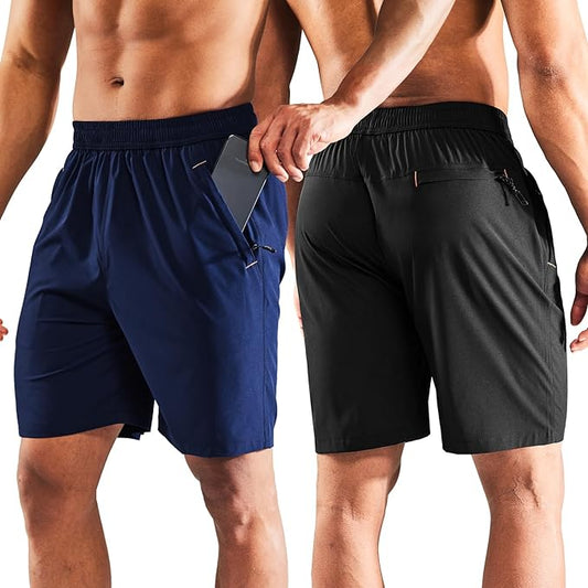 MIER Men's Quick Dry Running Shorts with Zipper Pocket, Elastic Waist Athletic Workout Exercise Fitness Shorts, 7 Inch