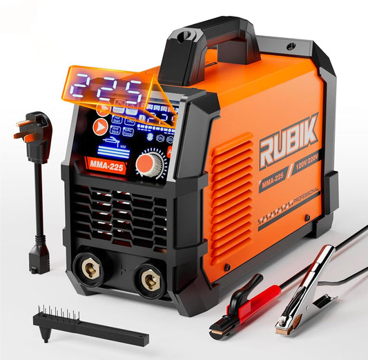 225 Amp Stick Welder with Large LCD Display, Digital IGBT Inverter, 110V/220V Portable Stick Welding Machine. Features include Dual Voltage, Hot Start, Arc Force, Anti-Stick, and VRD Protection