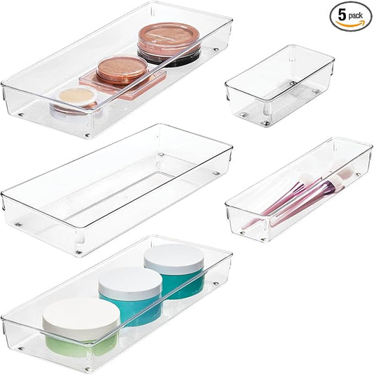 iDesign Recycled Plastic 5-Piece Kitchen Drawer Organizer Set - Linus Collection - Clear
