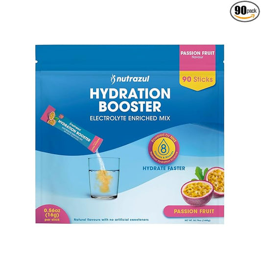 nutrazul Hydration Booster | Supports Rapid Hydration | Electrolyte Enriched Mix | No Artificial Sweeteners | Passion Fruit Flavour| Vegan, Gluten-Free, Non-GMO | 90 Sticks