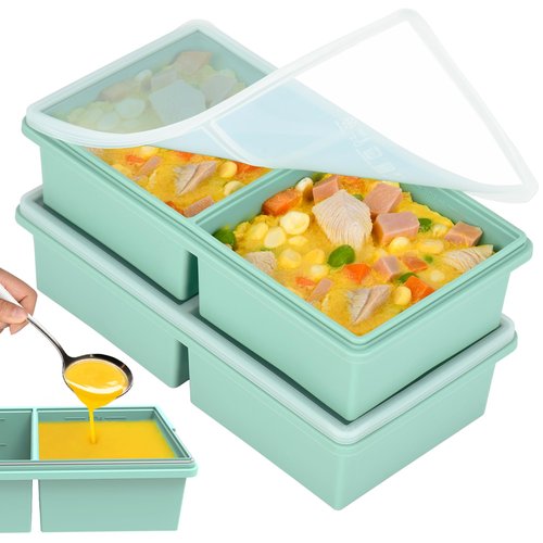 2 cup Silicone Freezer Trays with Lids, Silicone Soup Freezer Molds, Easily prepare portioned meals, Great for storing soups, lasagna, leftovers, sauces and other dishes, Dishwasher, Oven Safe