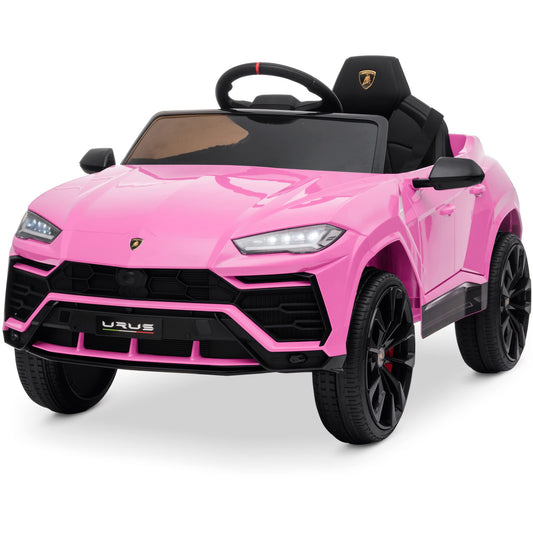 Kidzone Ride On Car 12V Lamborghini Urus Kids Electric Vehicle Toy w/Parent Remote Control, Horn, Radio, Port, AUX, Spring Suspension, Opening Door, LED Light - Pink