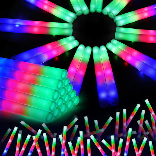 SHQDD 46PCS Foam Glow Sticks, Foam Light Up Sticks with 3 Modes Colorful Flashing, Glow Stick Bulk Party Pack, Glow in Dark Party Supplies, LED Foam Sticks Bulk for Wedding, Raves, Concert, Halloween