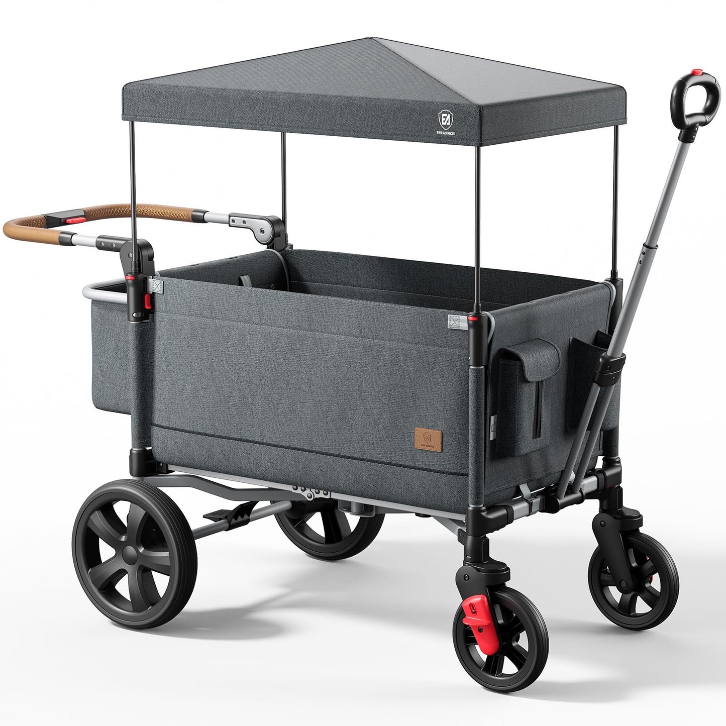 EVER ADVANCED Side-Unzip Stroller Wagon for 2 Kids - 2-in-1 Bench Mode & All-Terrain Push-Pull Wagon - Spica Cast & Special Needs Friendly - JPMA Certified, UV Canopy, Foldable for Zoo, Beach & Travel