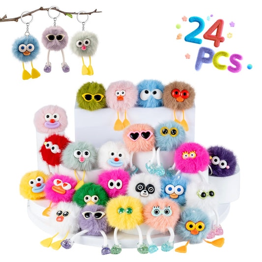 24PCs Cute Keychains for Kids - Plush Keychain Bulk Party Favors for Kids 8-12 Birthday Goodie Bags Stuffers Key Chains Bulk Classroom Prizes Elementary Pinata Fillers Backpack Charms Treasure Box