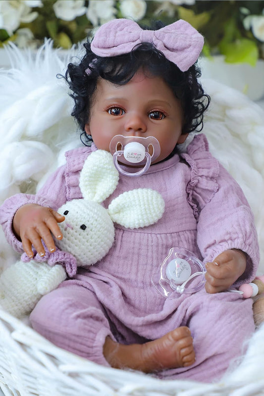 WOOROY Realistic Reborn Baby Dolls Black Girl – 18 Inch African American Newborn Doll, Lifelike Real Life Handcrafted Soft Cloth Body with Accessories Gift Set for Kids Age 3+