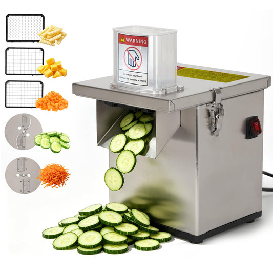 4-In-1 Electric Vegetable Chopper – 330 lbs/hr, 200W Motor, Slice/Dice/Shred/Wavy Cut, Stainless Steel, Large Feed Chute, Safety Shut‑off – for Restaurant & Home Kitchen