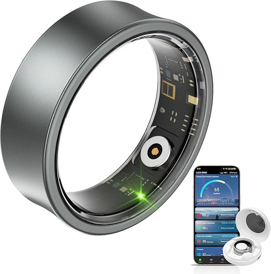 Smart Ring for Women Men, Health Fitness Tracker, 10ATM Waterproof Ring for iOS and Android, No Subscription Fee (Silver, 9)