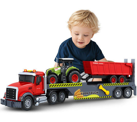 SpringFlower 21“ Extra Large Truck Toy, 3 4 5 6 Boys Toys with Tractors and Dump Truck, 3 in 1 Vehicle Toy with Sounds & Lights, Christmas Birthday Gift Kids Boy Toddlers Age 3 4 5 6 7