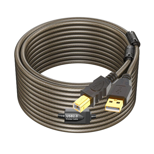 2.0 50ft USB Printer Cable - High Speed Active A to B Cord for Printers, Scanners, Fax Machines