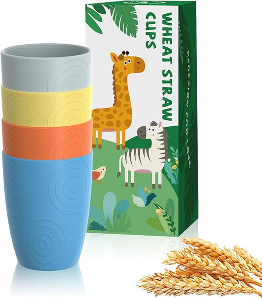 Homienly Drinking Glasses & Shatterproof Cups Set of 4 | Premium Wheat Straw, Non-Toxic Reusable Plastic Cups | Dishwasher & Microwave Safe for Beach, Camping... (12 oz, Beach Color)