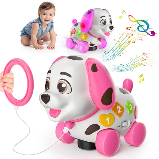 Musical Baby Toys 6-12 Months, 1st Birthday Girl Gifts for One Year Old, 6 7 8 9 10 12-18 Months Toy for Baby Gift, Bilingual Crawling Walking Puppy Toy for 1 Year Old, ABC,123s, Music