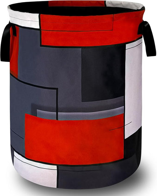 Red Grey Geometry Laundry Basket Foldable With Handles Universal Tote Bag Oxford Cloth Colorful Laundry Hamper Clothes Storage Bucket Toy Organizer 18.9"x16.5" For Bathroom/Laundry/Bedroom