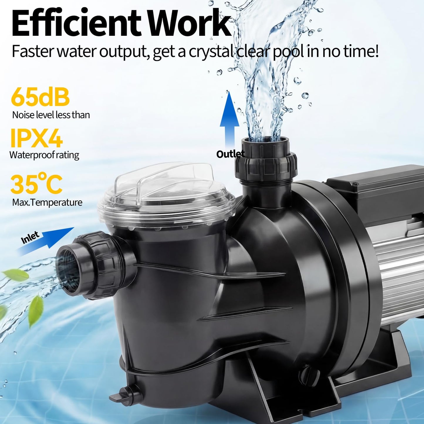 Garvee in/Above Ground Pool Pump High Flow Self Primming Swimming Pool Pump, 115V High Efficiency Pump for Above Ground Pools Pond Hot Tubs Spas, 7FT Power Cord, Quiet Operation (3/4 HP, 2641 GPH)