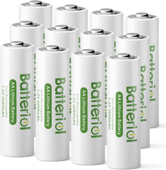 Batteriol 3000mAh 1.5V 12 Pack) Lithium Batteries AA, Double A Batteries Long Lasting for Blink Camera, Flashlight