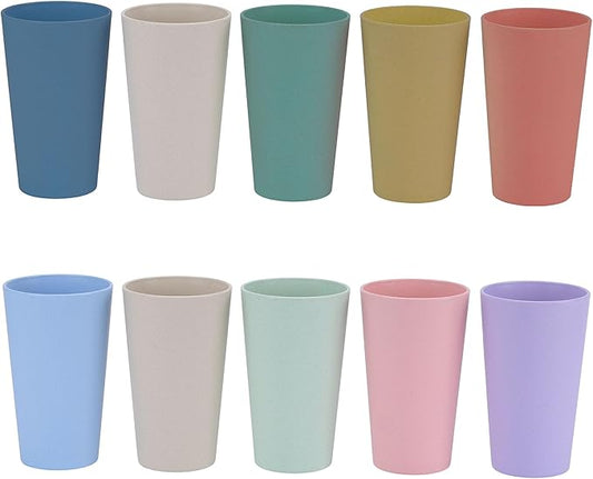 Wheat Straw Unbreakable Cup | 20 oz Reusable Water Drinking Glasses Sets of 10 | Lightweight Tumbler for Kitchen Outdoor | Dishwasher Safe, BPA Free, Eco friendly (20 oz, 10Pcs/Multicolor)