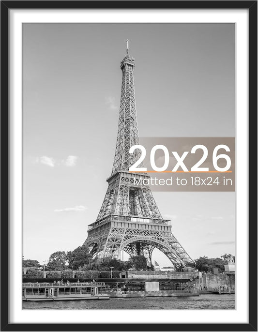 Upsimples 20x26 Picture Frame - Display 18x24 Photos with Mat or 20x26 Without | Black, 1 Pack