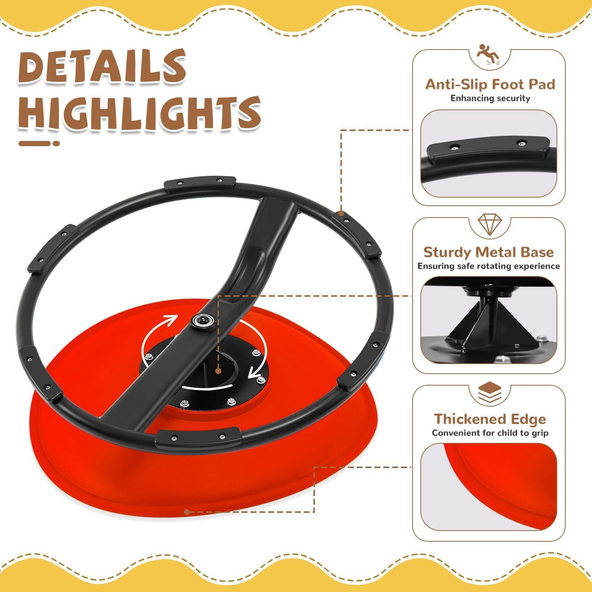 Zhenx Spinning Chair for Autistic Kids (Ages 3-18) - 220LBS Capacity Sensory Swivel Seat - Sensory Toy for Teens with ADHD/Autism - Sit and Spin Calming Gift to Improve Focus & Body Balance (Red)