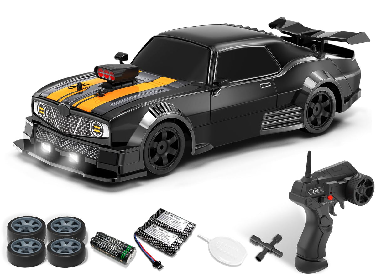 RACENT 1:16 RC Drift Car, 2.4Ghz 4WD 18KM/H Remote Control Car with Spray Mist, Racing and Drifting Wheels, LED Light, 2 Batteries, Sport Model Toys Vehicle for Kids, Boys, Adults