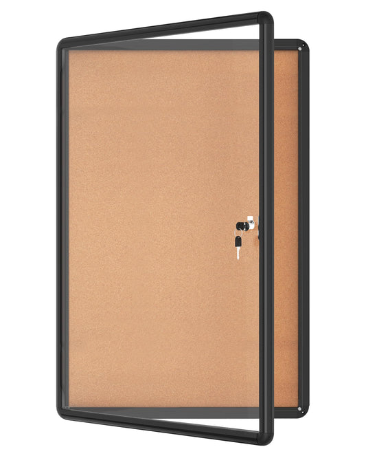 Mifuro 36"x24" Enclosed Bulletin Board, Lockable Weather-Resistant Aluminum Cork Noticeboard for School & Office, Black Frame w/Cork