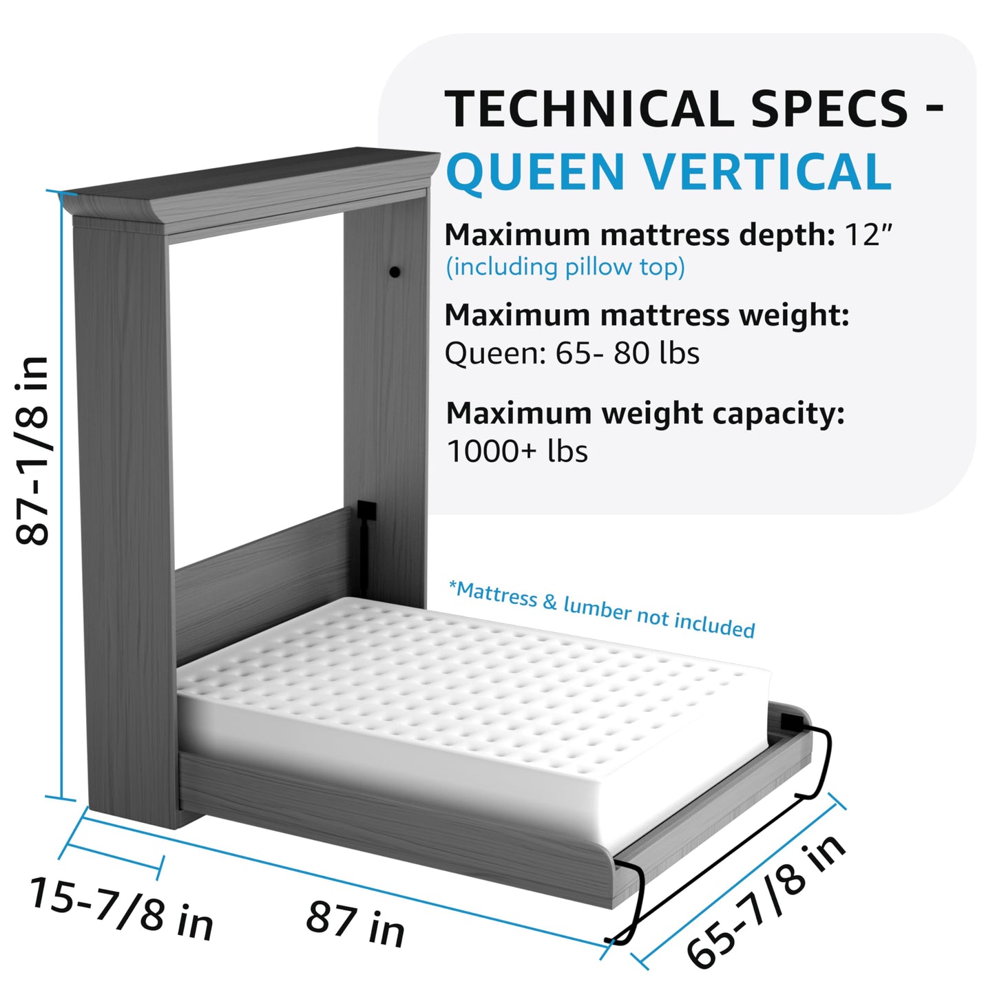Create-A-Bed Queen Size Deluxe Murphy Bed Kit, Vertical
