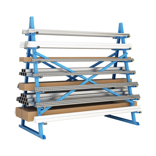 biosplot 2000lbs Horizontal Storage Rack, 7-Tier Floor Standing Adjustable Lumber Storage Rack, Heavy Duty Steel Bar, Pipe, Long Parts Organizer Shelf for Garage Workshop Shed Basement, Blue