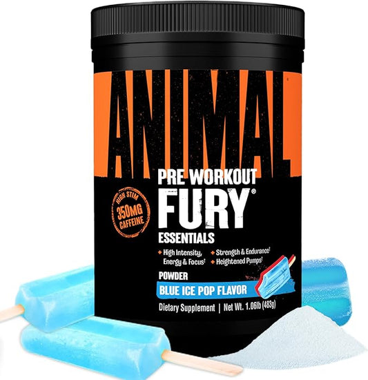 Animal Fury Pre Workout Powder ??Blue Ice Pop, 350mg Caffeine, BCAA Amino Acids, 2g Beta Alanine, Citrulline & Tyrosine, Energy, Focus, Strength, Endurance, Preworkout for Men & Women, 30 Servings