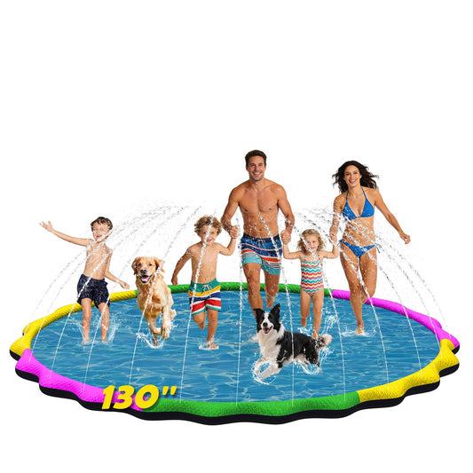 Glowpoint 130” Extra Large Non-Slip Splash Pad for Kids & Dogs, 11FT Outdoor Water Sprinkler Pad, 0.5mm Thickened Tear-Resistant PVC, Kids Water Toy & Dog Pool for Backyard Family Fun
