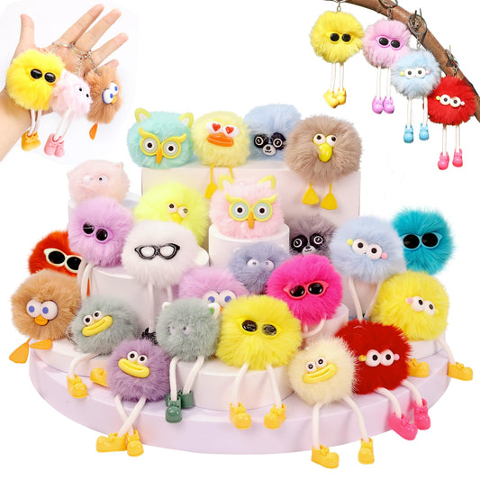 24 PCs Party Favors Keychains - Fuzzy Keychain Cute for Birthday Party Favors for Kids 8-12 Goodie Bags Stuffers for Kids End of Year Student Gifts from Teacher 5th Grade Graduation Gifts