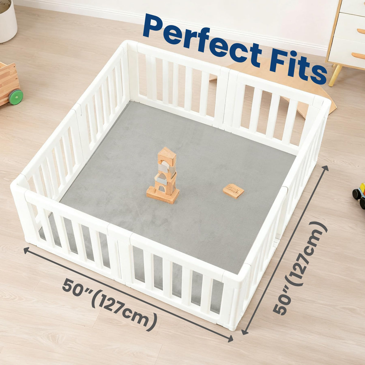 Baby Play Mat for Floor,1.3" Thick Elasti-Foam 50"×50" Playpen Mat for Tummy Time,Water Repellent Soft Coral Velvet for Toddler,Infant,Kids,Non-Slip Backing Safe for Crawling(Light Gray)