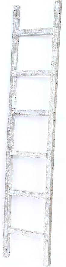 BarnwoodUSA Rustic Farmhouse Decorative Ladder - Our 6 ft Ladder can be Mounted Horizontally or Vertically and is Crafted from Upcycled Wood | No Assembly Required | White