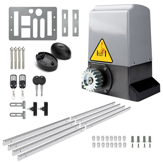 Blütezeit 2650lb Automatic Sliding Gate Opener Rack Drive Operator for Heavy Driveway Slide Gates Up to 40 Feet, Rolling Gate Motor with 2 Remote Controls, Infrared Sensor & Complete Hardware Kit