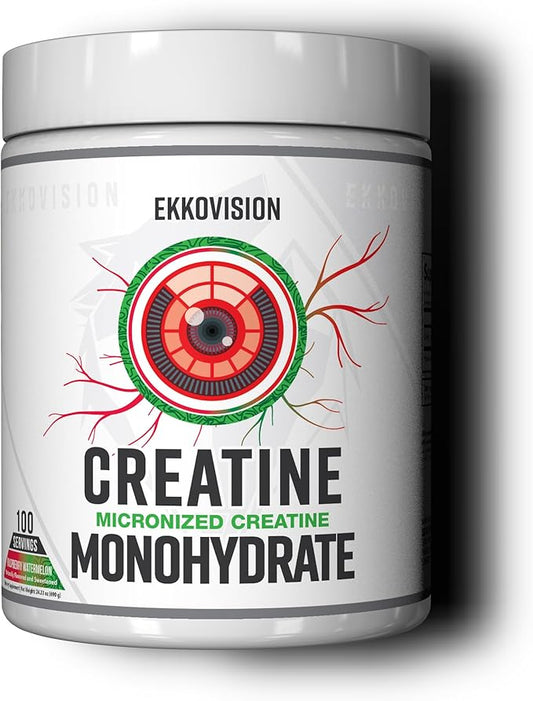 Ekkovision Creatine Monohydrate Powder, Micronized, Raspberry Watermelon, Pre & Post Workout Supplement for Men and Women, Energy Support, Easy to Mix in Shakes, Smoothies & Beverages, 100 Servings