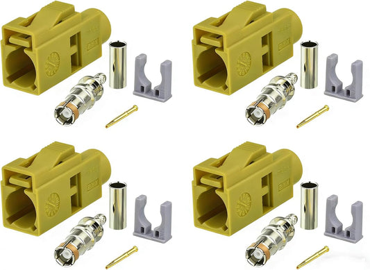 4PCS RG174 RG316 Fakra A Female, Right Angle, Black Crimp Solder Connector for Cable, Automotive Coaxial RF Connector