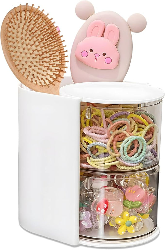 Azurphoric Hair Accessories Organizer with Hair Brush Holder, Rotatable Makeup Brush Holder for Necklaces, Earring, Bracelet, Ring, Makeup Brushes, Hair Clip and Hair Accessories (White, 2-Layer)