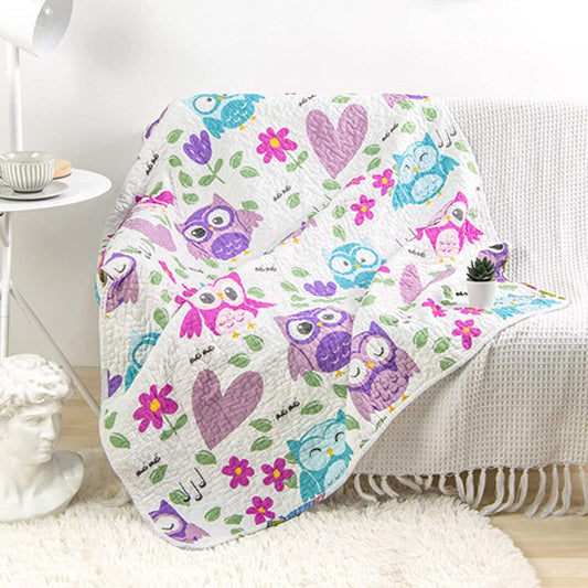 ABREEZE Coverlet Quilt Bedspread Throw Blanket for Toddler Kid's Girl & Boys Bed Gift 100% Cotton Toddlers and Baby Quilt(43x51 inch, Owl)