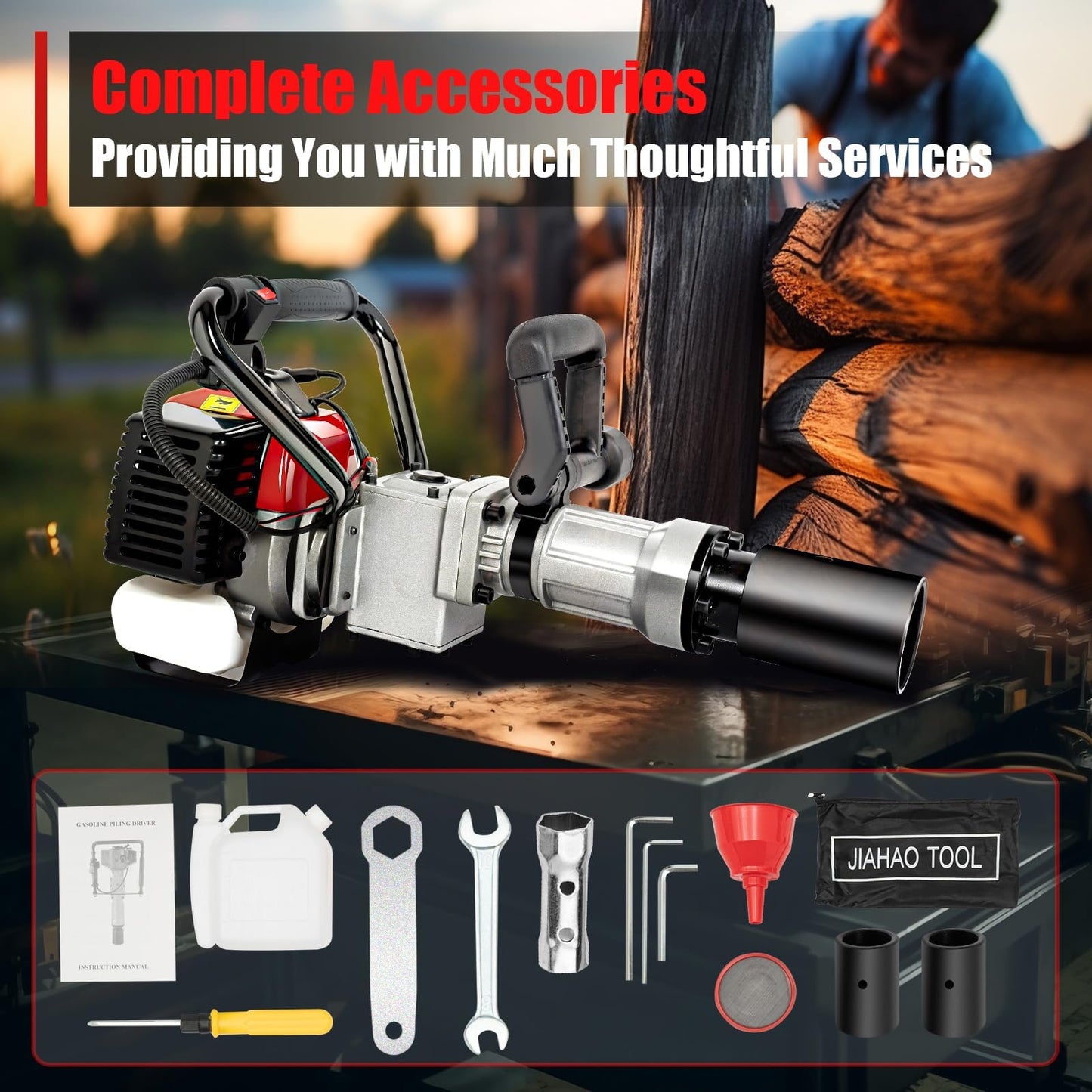 FUJAOPS 32.7cc Gas Powered Post Driver, 900W 2-Stroke T-Post Driver with 2 Sockets, 50J Impact Energy, Fence Post Pounder for Farm Fencing & Construction Piling