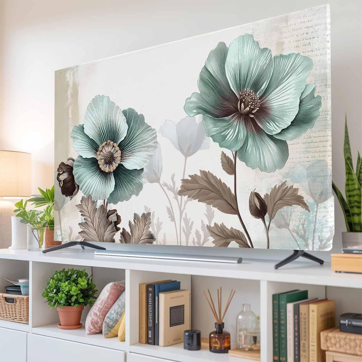 Yukro 40 Inch, 35"x22" Blue Broccoli Indoor TV Dust Cover, Vintage Victorian Style Flowers Elastic TV Dustproof Cover
