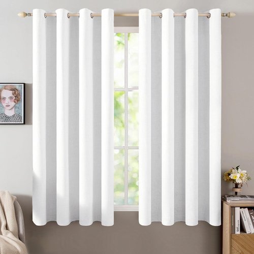 MIULEE Blackout Curtains - 100% Thermal Insulated Linen Textured Drapes | Bright White, 52 x 45 Inch (2 Panels)