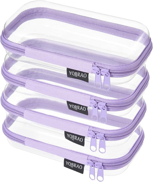 YQBRAO 4-Pack Clear Hard Shell Zipper Case, 1.2mm Ultra-Thick Diaper Bag Organizer Pouches, Rigid Self-Standing Travel Makeup Bags with YKK Zippers, TSA Approved, Purple