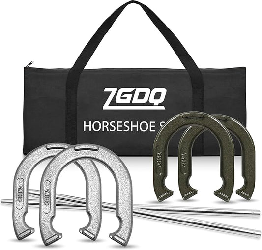 Horseshoe Outside Game,Sports Horseshoes Sets,Horse Shoe Game Kit,Steel Horseshoe Game Sets,Horseshoes Outdoor Game Set for Lawn, Beach, Backyard,Includes 4 Horseshoes, 2 Steel Stakes and Carrying Bag