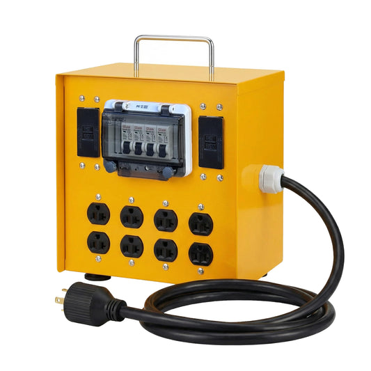 30A Temporary Distribution Box, Equipped with a 30A L14-30P 125V/250V Outlet, Four MEMA-5-20R 120V GFCI Double outlets, Portable Power Center with Each Outlet Equipped with a 20A Circuit Breaker