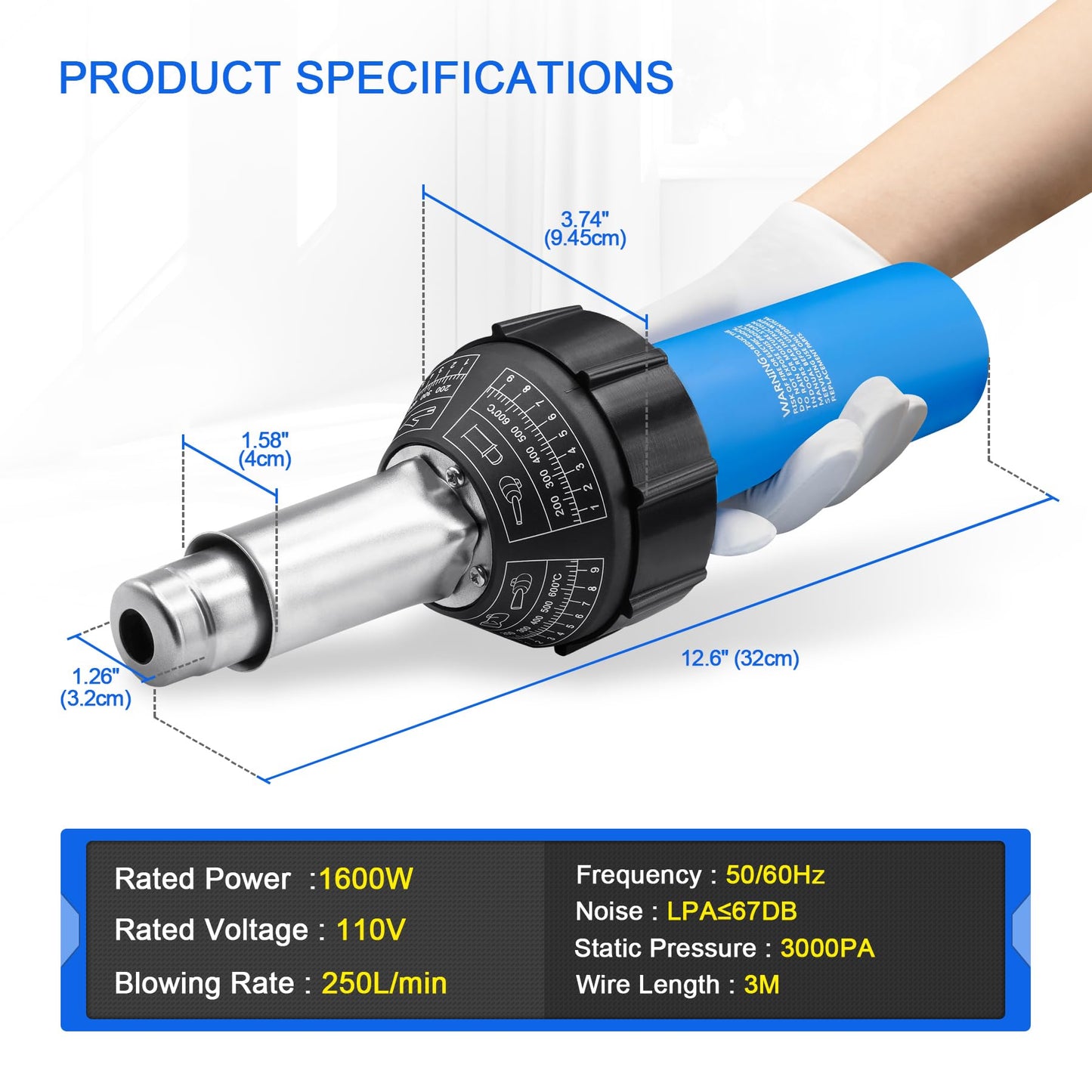 SWIGRANCE Hot Air Plastic Welder 1600W Plastic Welding Roofing Kit 110V, Vinyl PVC TPO Welding Handheld Plastic Hot Air Heat Gun Welding Torch with Various Nozzles