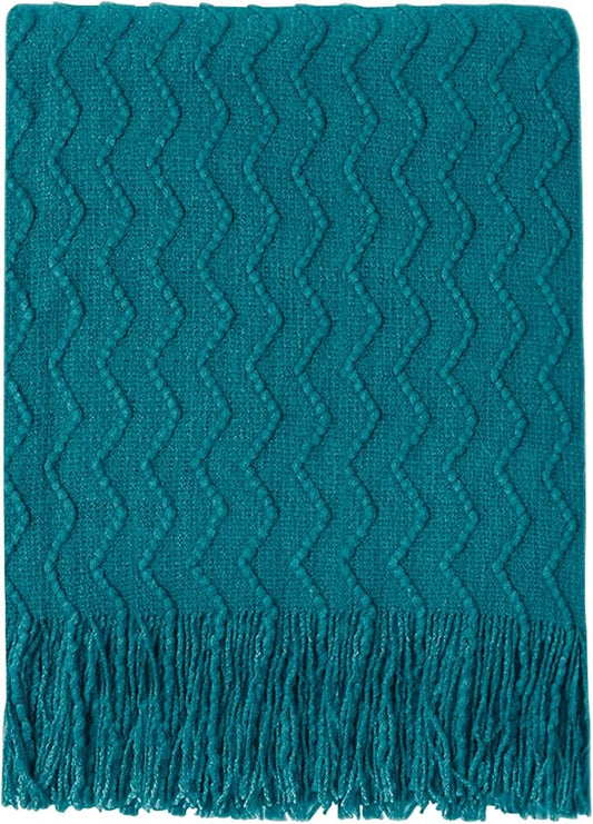 BOURINA Teal Throw Blanket 50x60 Inches Throw Textured Solid Soft Sofa Couch Decorative Knit Blanket