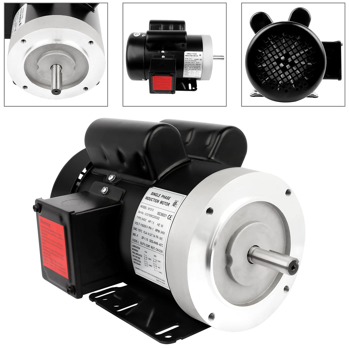 1.5HP Electric Motor 3450RPM Reversible Single Phase 56C Frame General Purpose Motor for Agricultural Machinery General Equipment 5/8" Shaft Diameter TEFC 115/230V